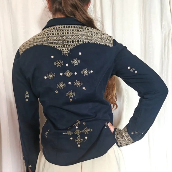 Ralph Lauren Denim & Supply Women’s Western Navy Blue 100% Cotton VTG Blouse XL - Picture 2 of 16